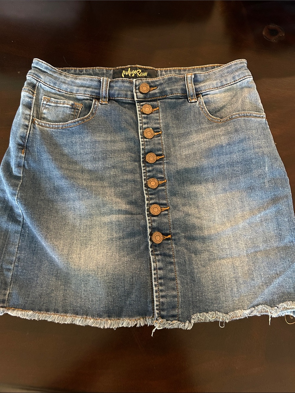Indigo Rein Size 5/26 Blue Denim Button-up Distressed Mini Skirt